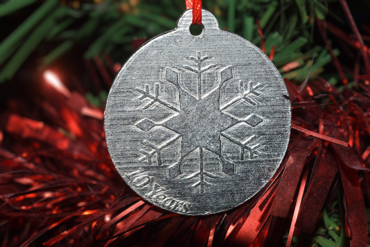 10 Year Anniversary - Tin Christmas Snowflake Metal Decoration
