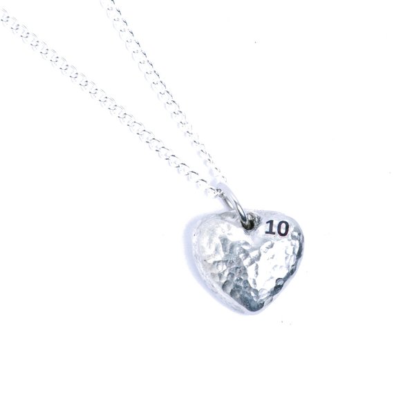 10th 100% Pure Tin Anniversary Stamped Heart Necklace