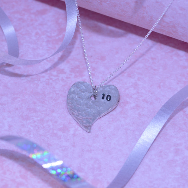 10th Anniversary 100% Pure Tin Off Shape Heart Necklace