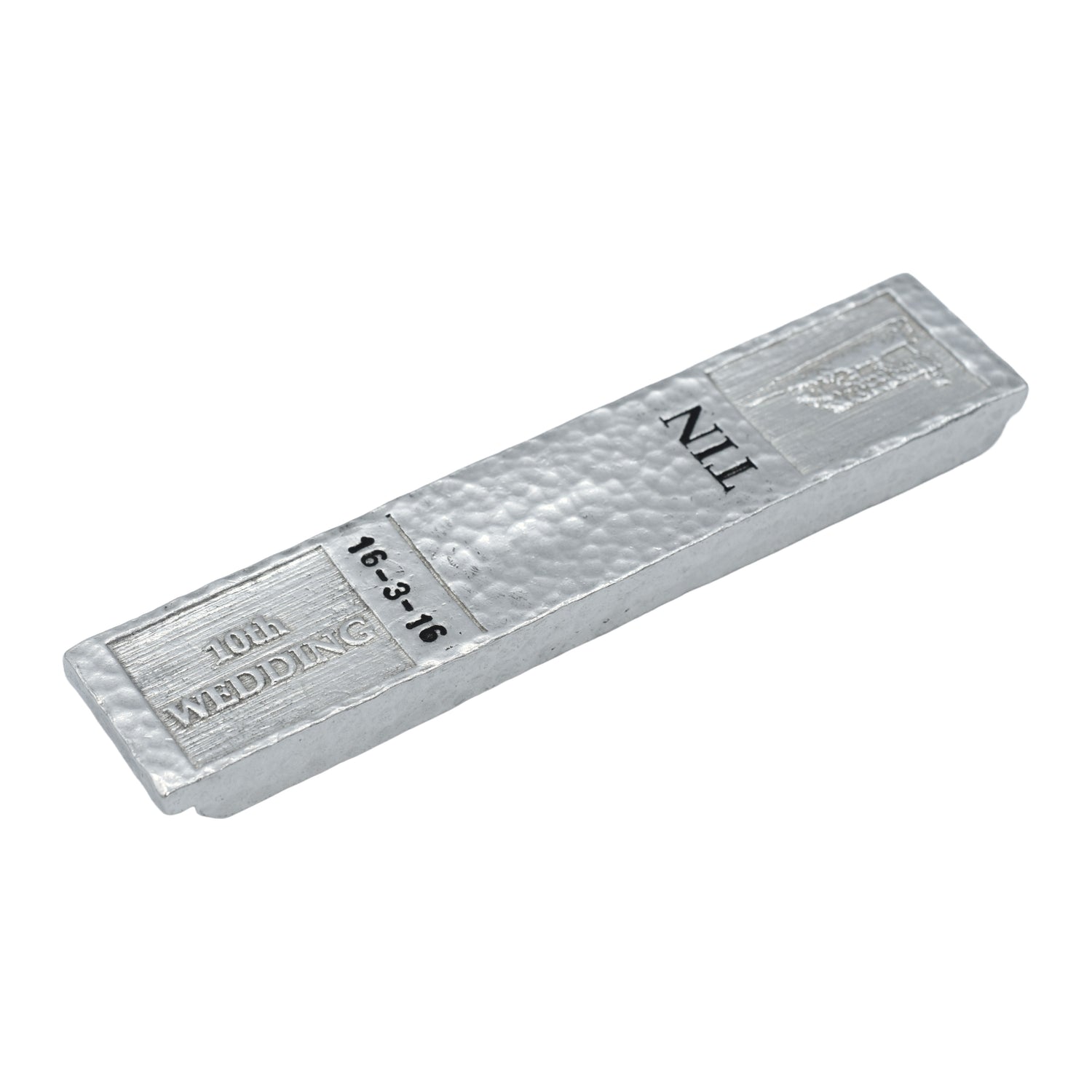 Personalised 10th Wedding Anniversary Tin Ingot 100% Pure Tin - 66 grammes