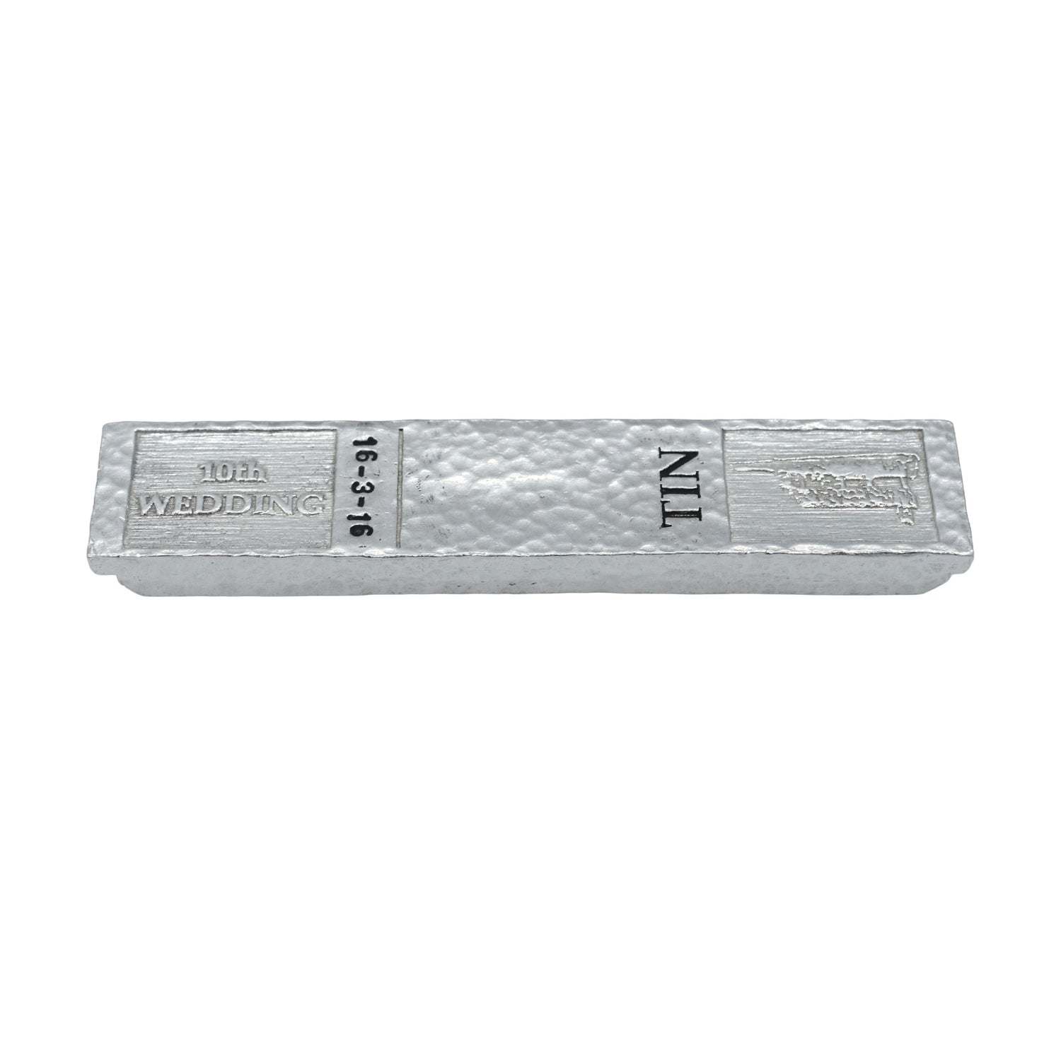 Personalised 10th Wedding Anniversary Tin Ingot 100% Pure Tin - 66 grammes