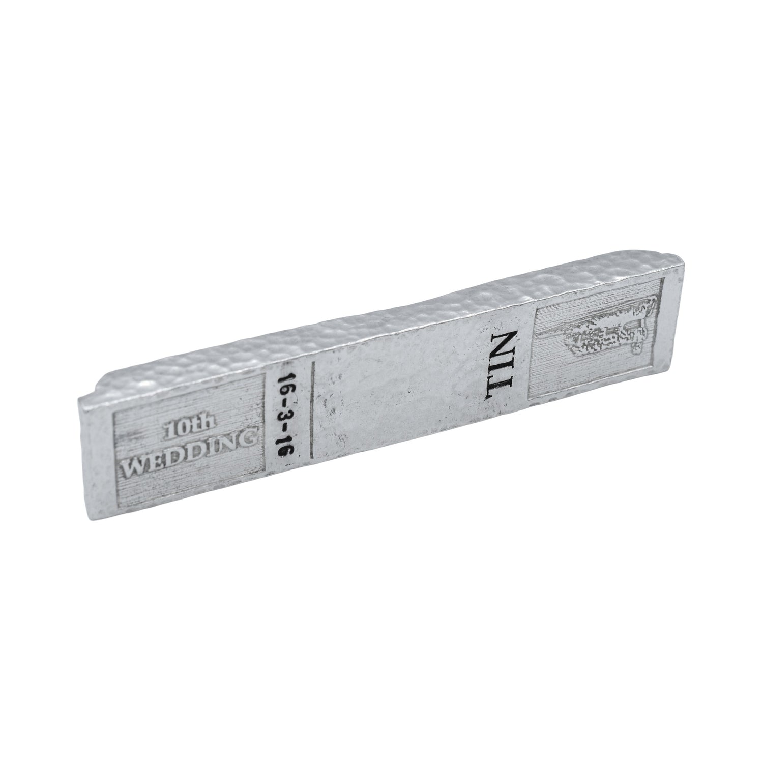 Personalised 10th Wedding Anniversary Tin Ingot 100% Pure Tin - 66 grammes