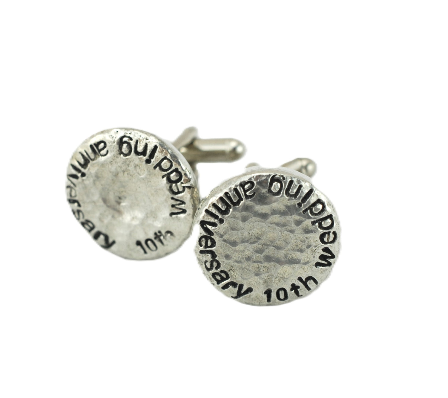 Beaten Round Cufflinks with 10th Wedding Anniversary Written