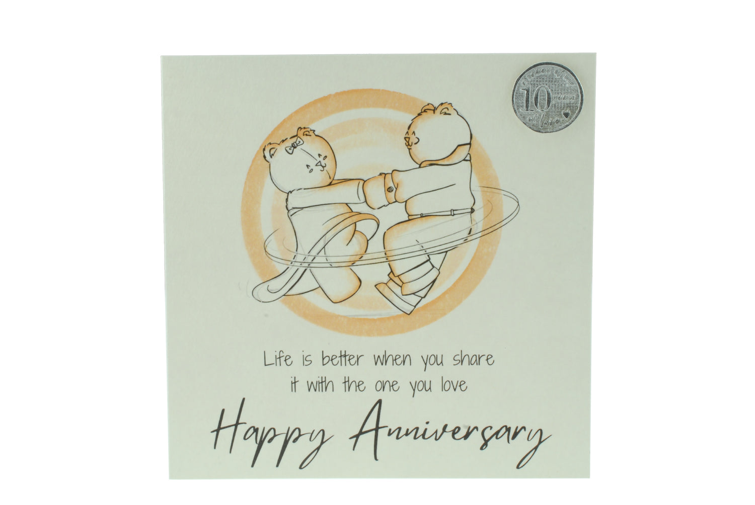 Cute 10th Wedding Anniversary Card, Dancing Bears – With A Metal 10th Anniversary Love Token Gift
