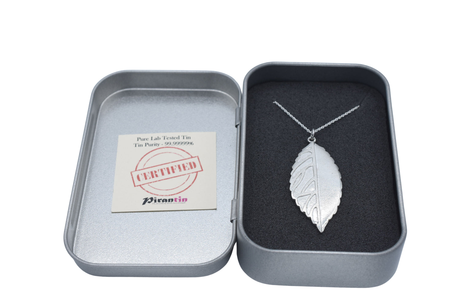 Large Leaf Tin Pendant Necklace