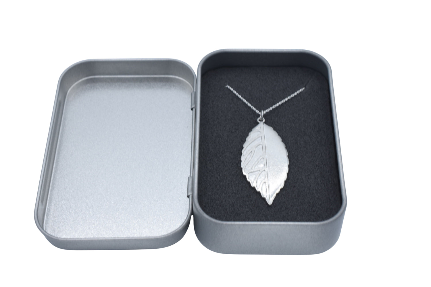 Large Leaf Tin Pendant Necklace