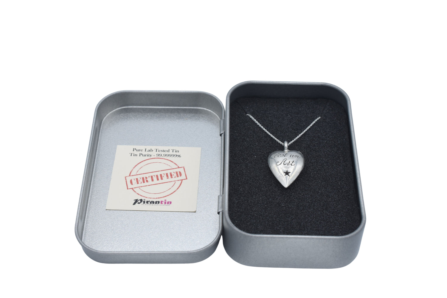 Love is not a Feeling, It is an Art Tin Heart Pendant Necklace