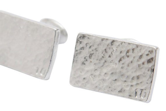 Tin 10 Rectangle Beaten Cufflinks