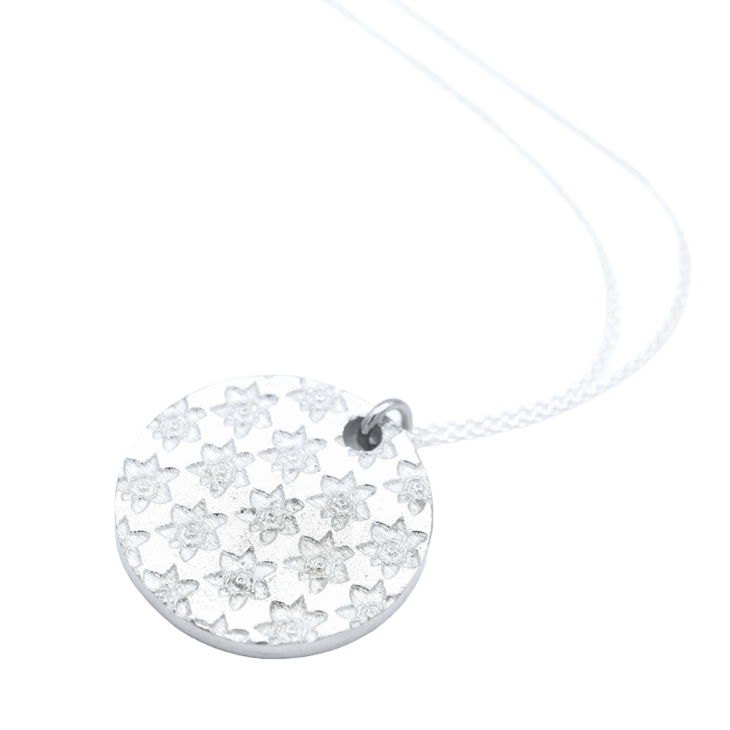 Tin Daffodil Disc Pendant - 10th Wedding Anniversary Flower Necklace