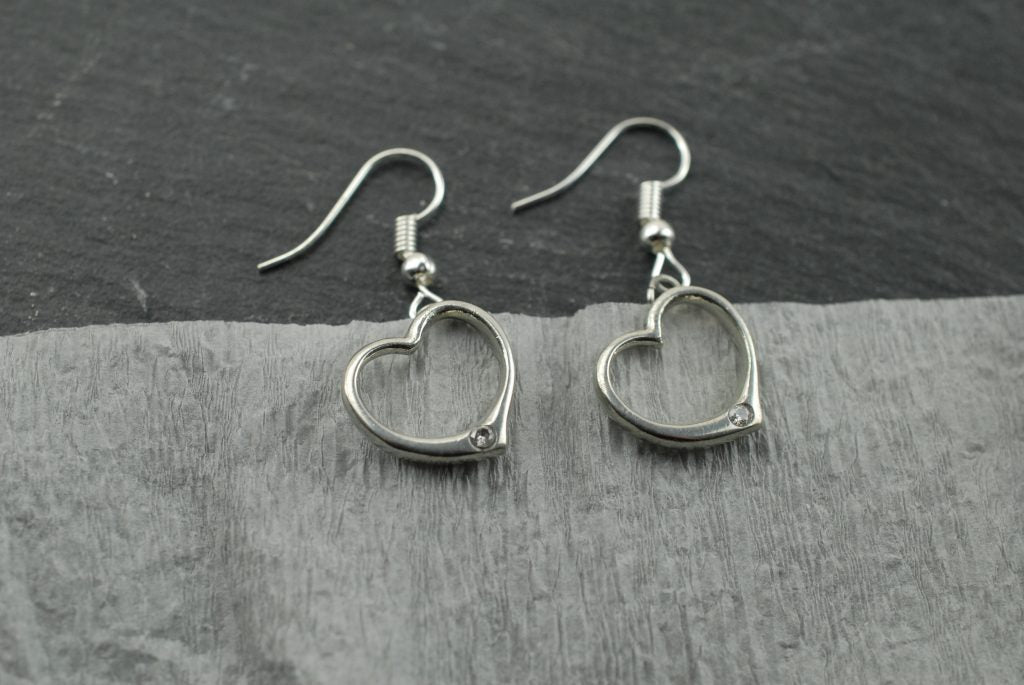 Tin Heart & Diamond Earrings