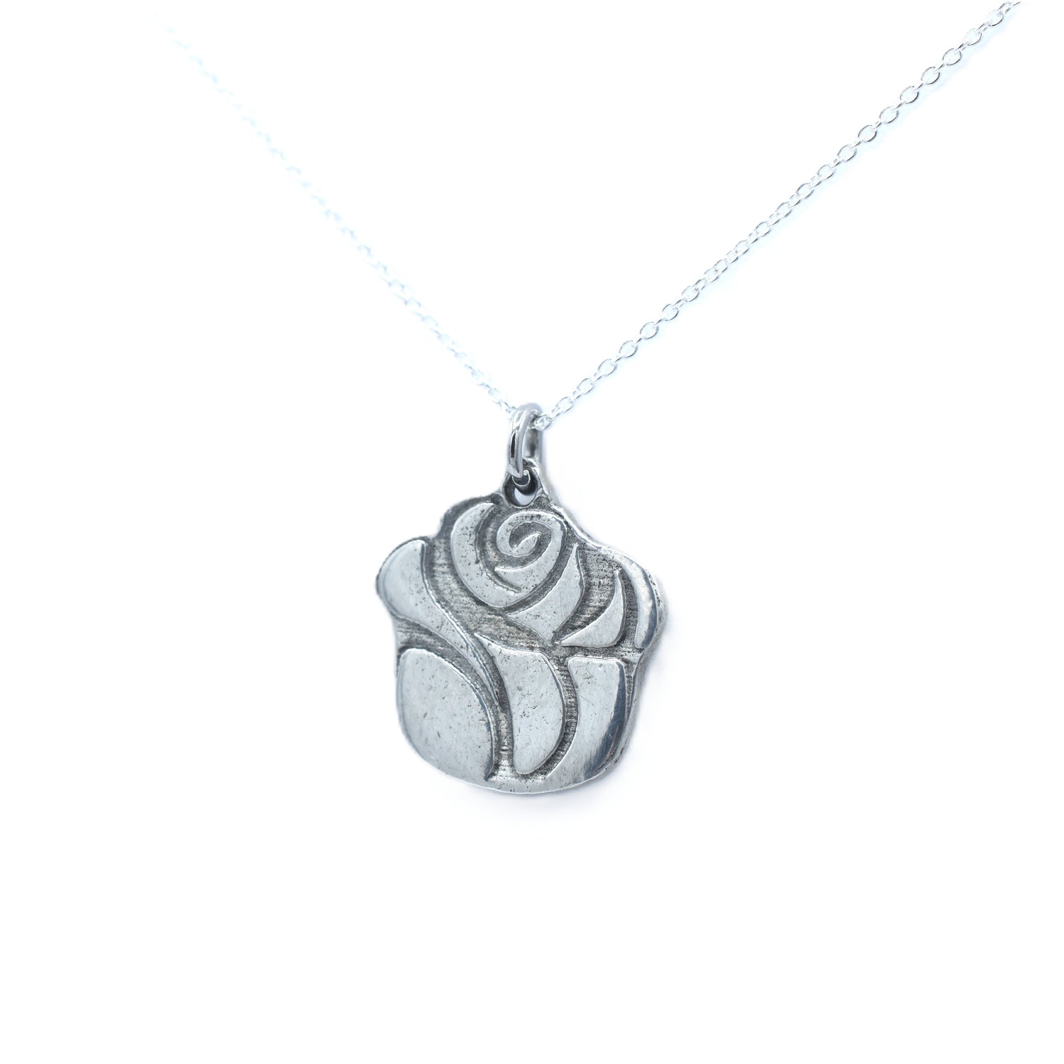 Tin Rose Pendant Necklace