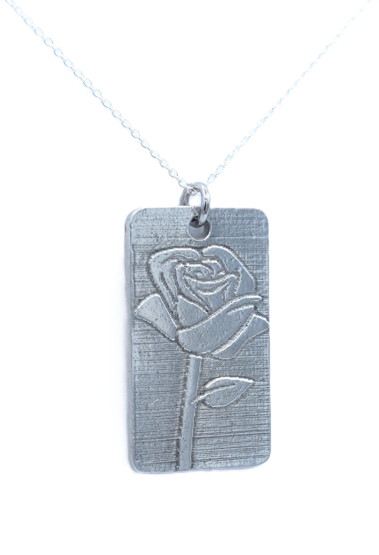 Tin Rose Pendant Necklace
