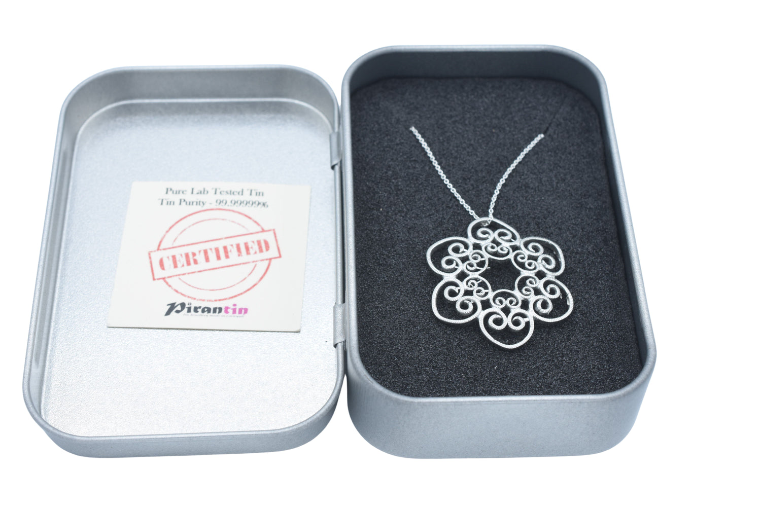 Tin Swirl Heart Pattern Pendant Necklace