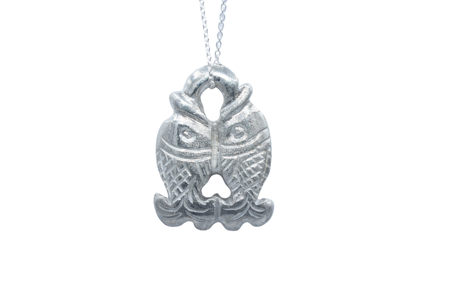 Twin Fish Tin Pendant Necklace