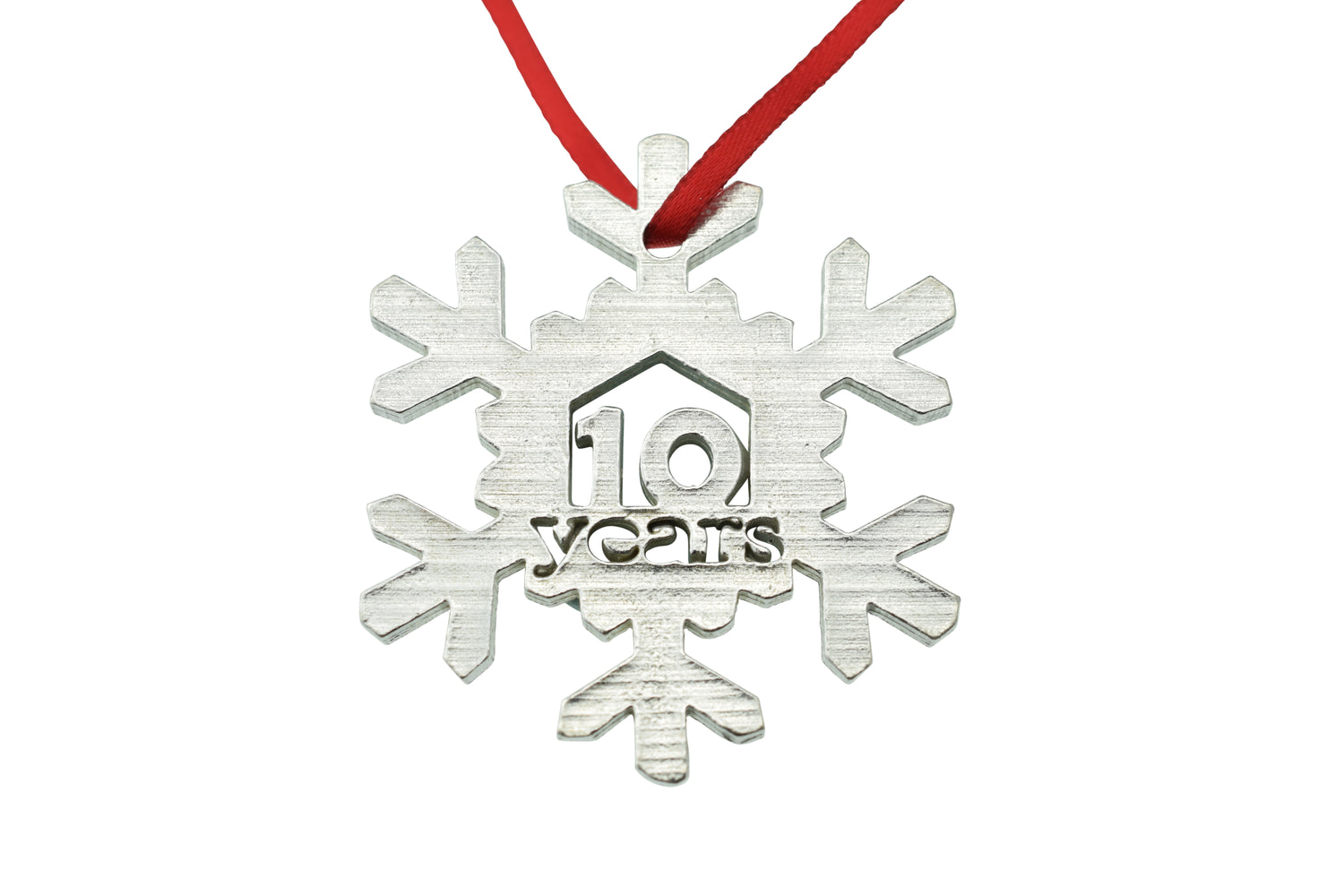 10 Year Cut Out Metal Snowflake Christmas Tree Hanging Decoration - 10th Wedding Anniversary