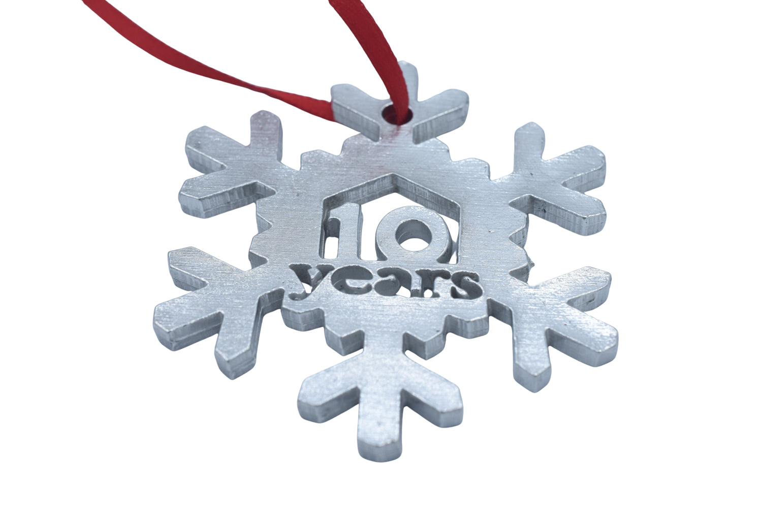 10 Year Cut Out Metal Snowflake Christmas Tree Hanging Decoration - 10th Wedding Anniversary
