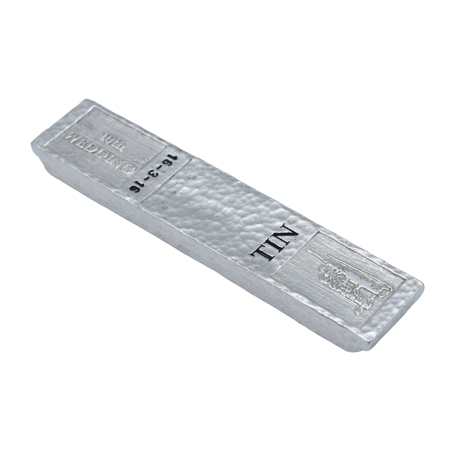 Personalised 10th Wedding Anniversary Tin Ingot 100% Pure Tin - 66 grammes