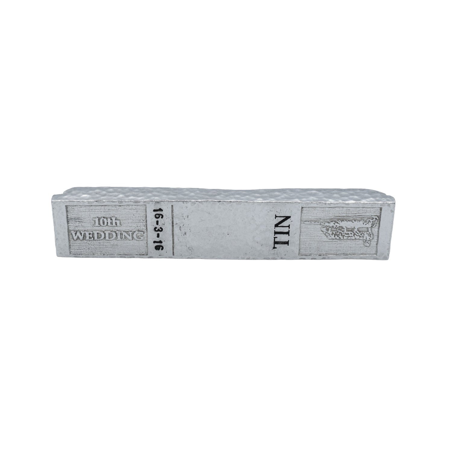 Personalised 10th Wedding Anniversary Tin Ingot 100% Pure Tin - 66 grammes