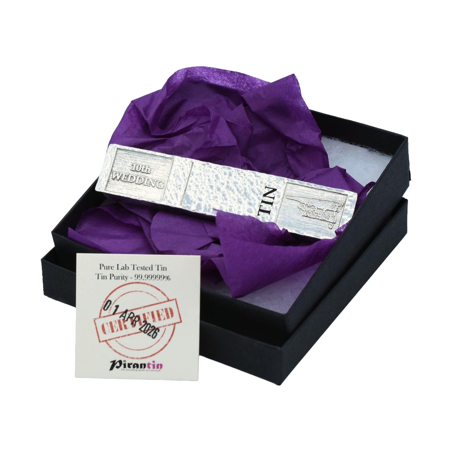 Personalised 10th Wedding Anniversary Tin Ingot 100% Pure Tin - 66 grammes