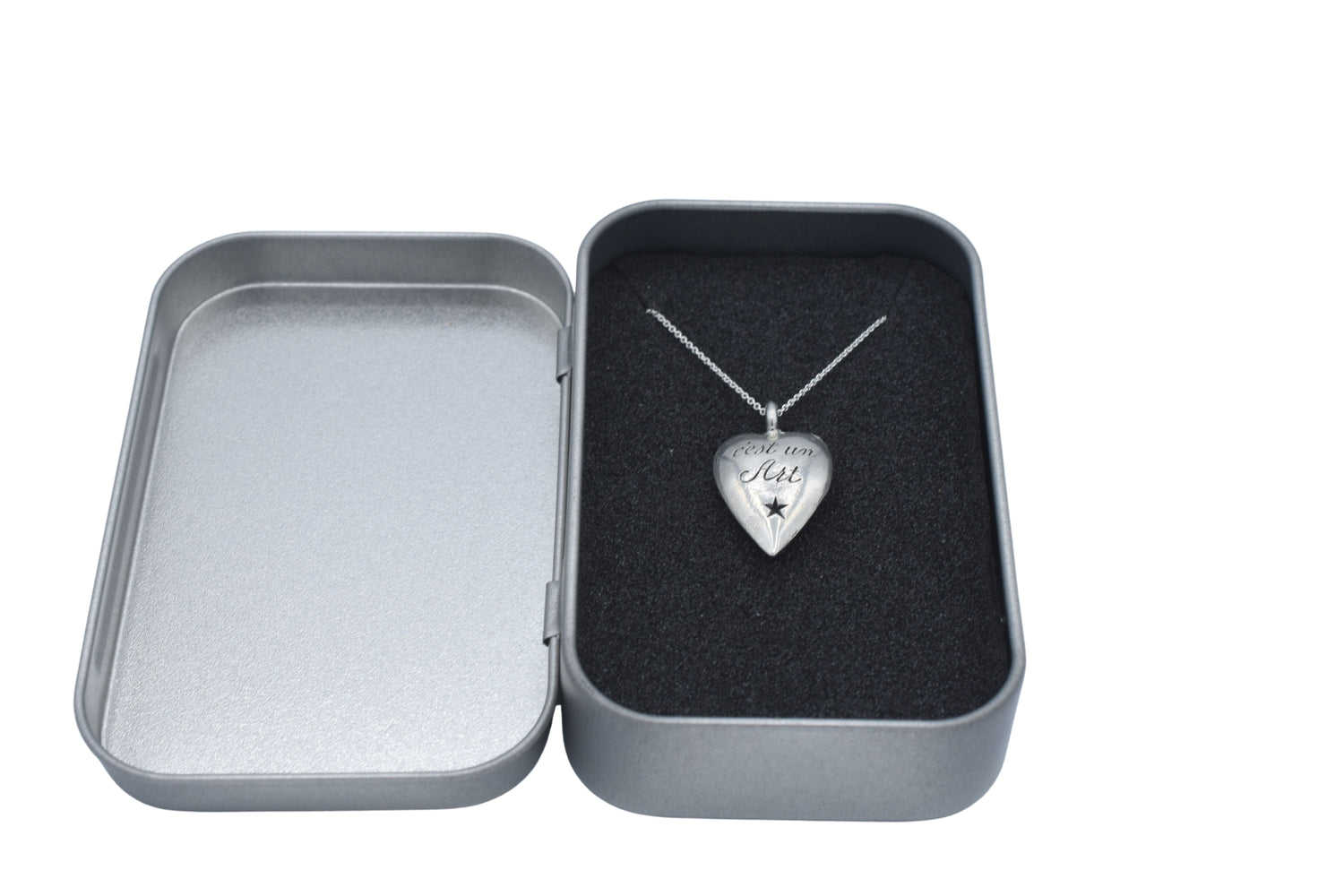 Love is not a Feeling, It is an Art Tin Heart Pendant Necklace