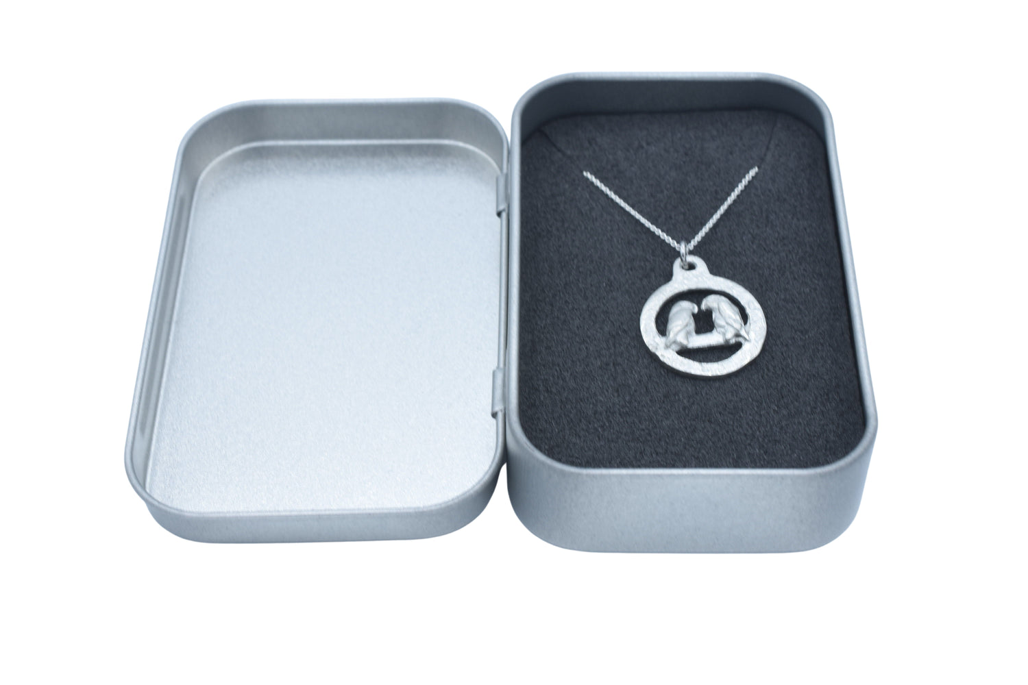 Lovebirds Tin Pendant Necklace