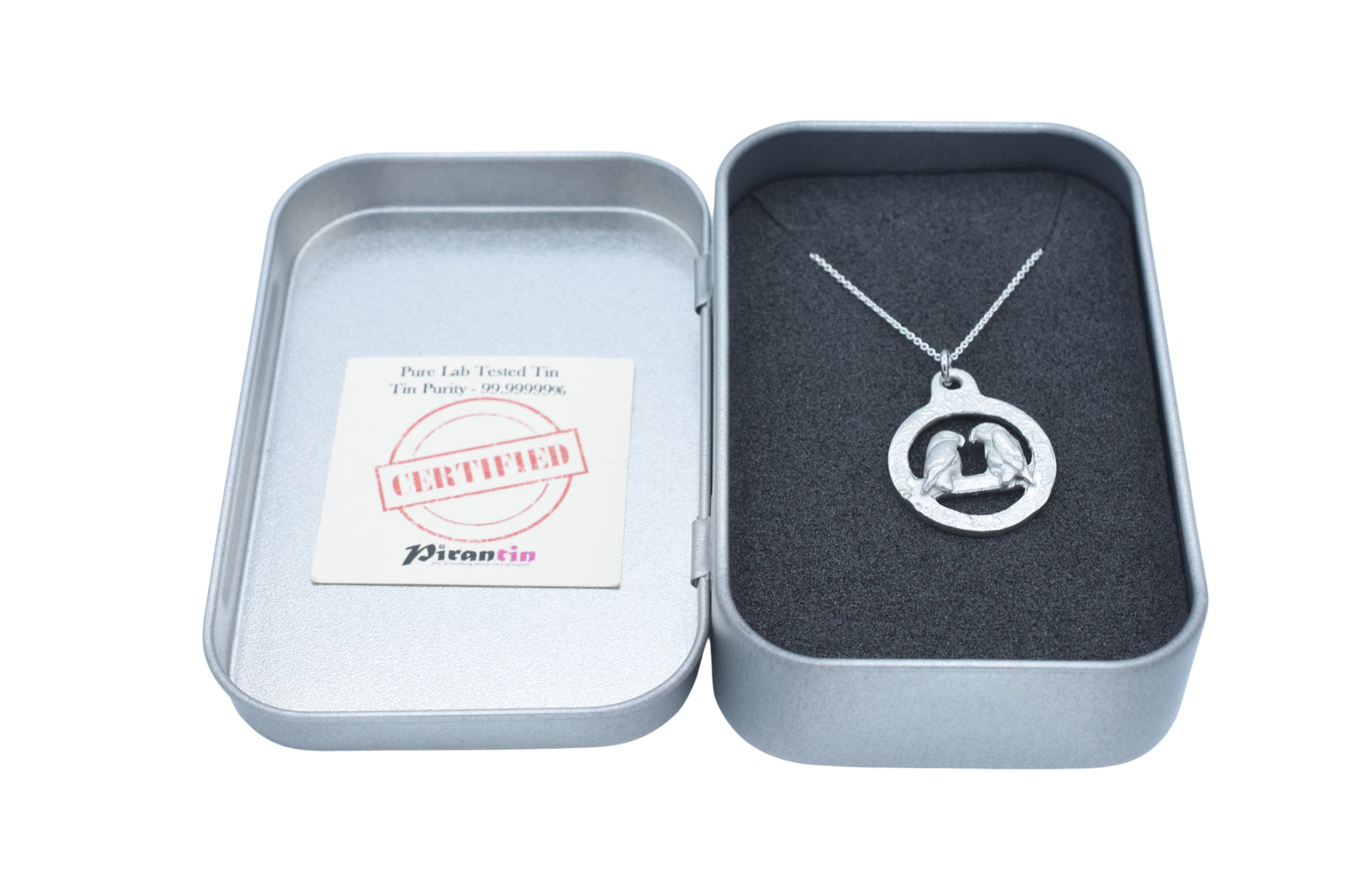 Lovebirds Tin Pendant Necklace