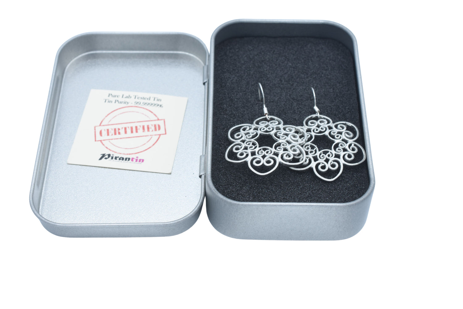 Swirly Flower Tin Earrings - Tenth Wedding Anniversary Earring Gift