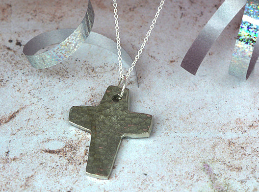 Tin Beaten Cross Necklace
