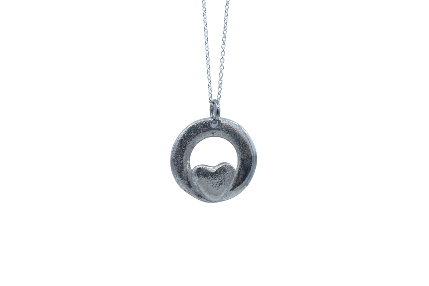 Tin Circle with Heart Pendant Necklace