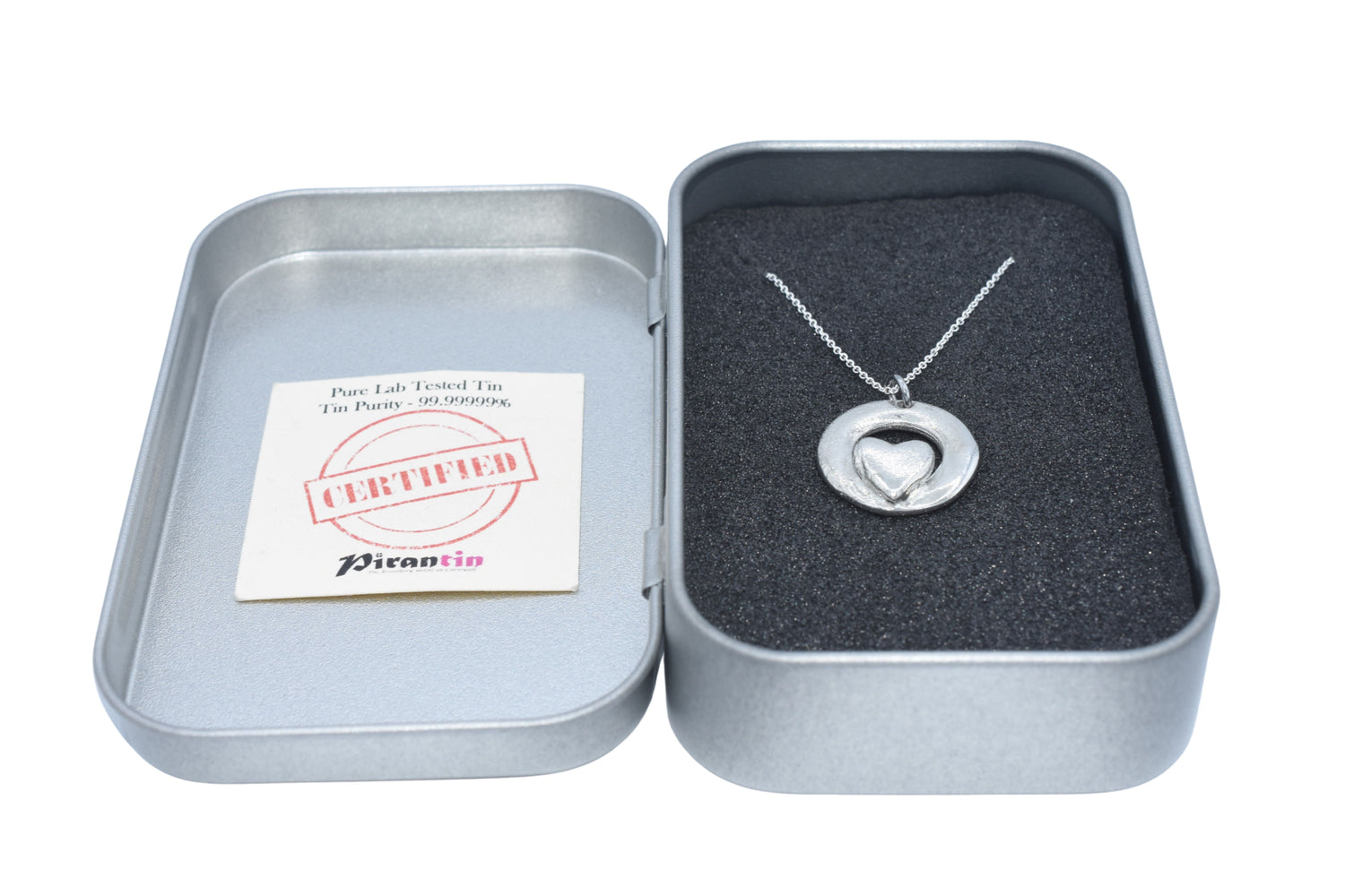 Tin Circle with Heart Pendant Necklace