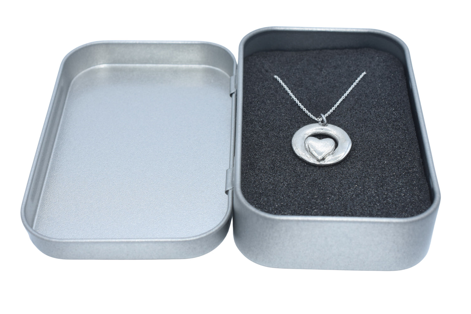 Tin Circle with Heart Pendant Necklace