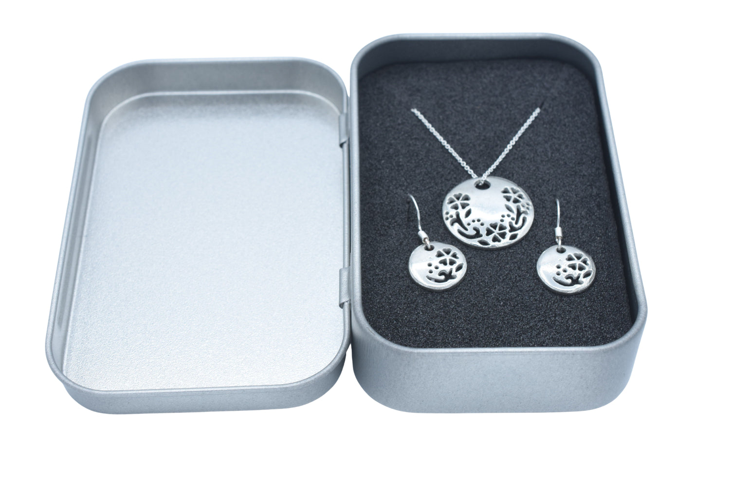 Tin Circular Flower Disc Set - 10th Wedding Anniversary Jewellery Set