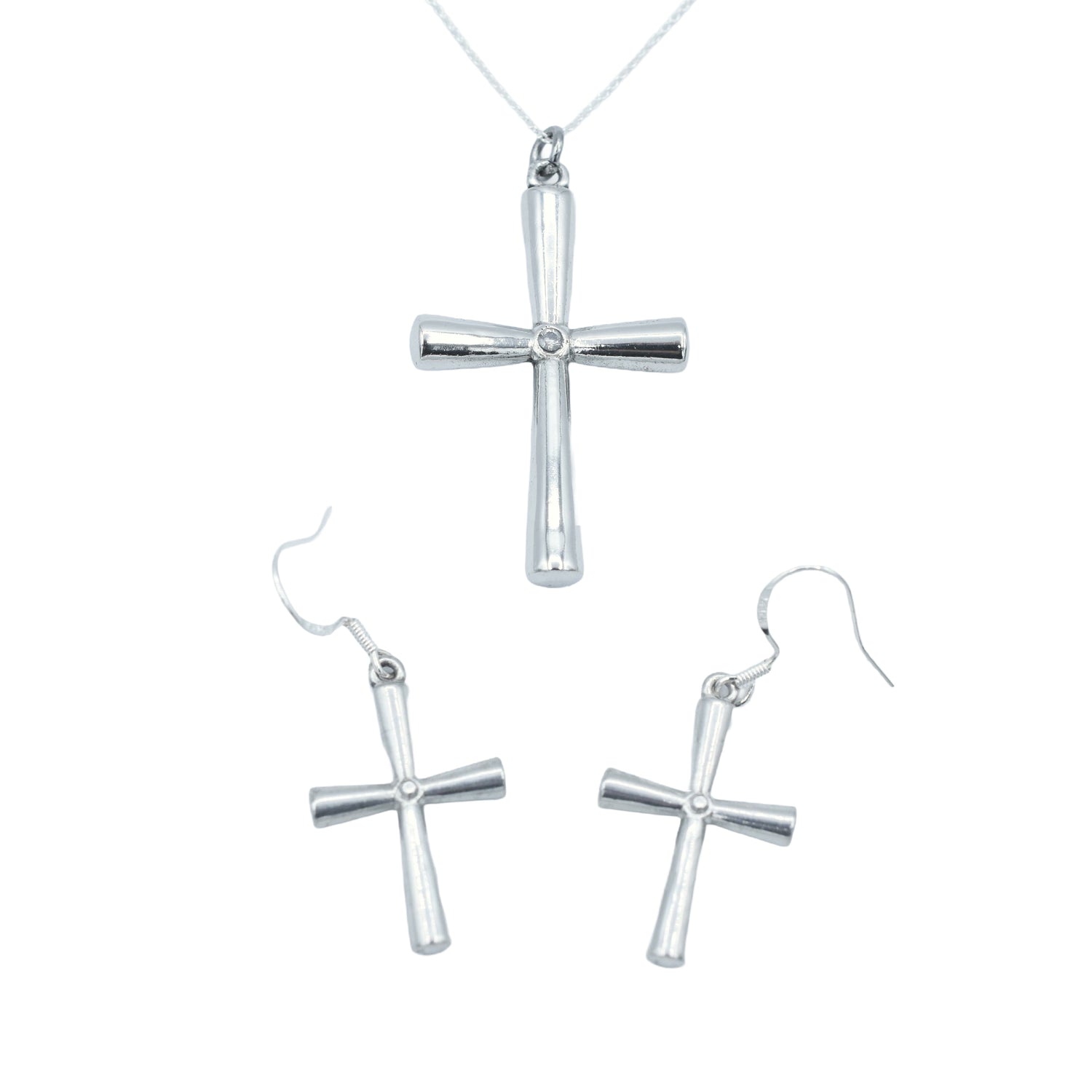 Tin Cross and Diamond Pendant and Matching Earrings - 10th Anniversary gift set