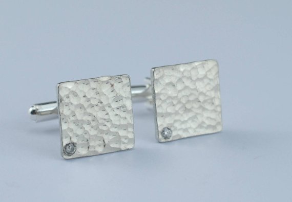 Tin Diamond Square Beaten Cufflinks