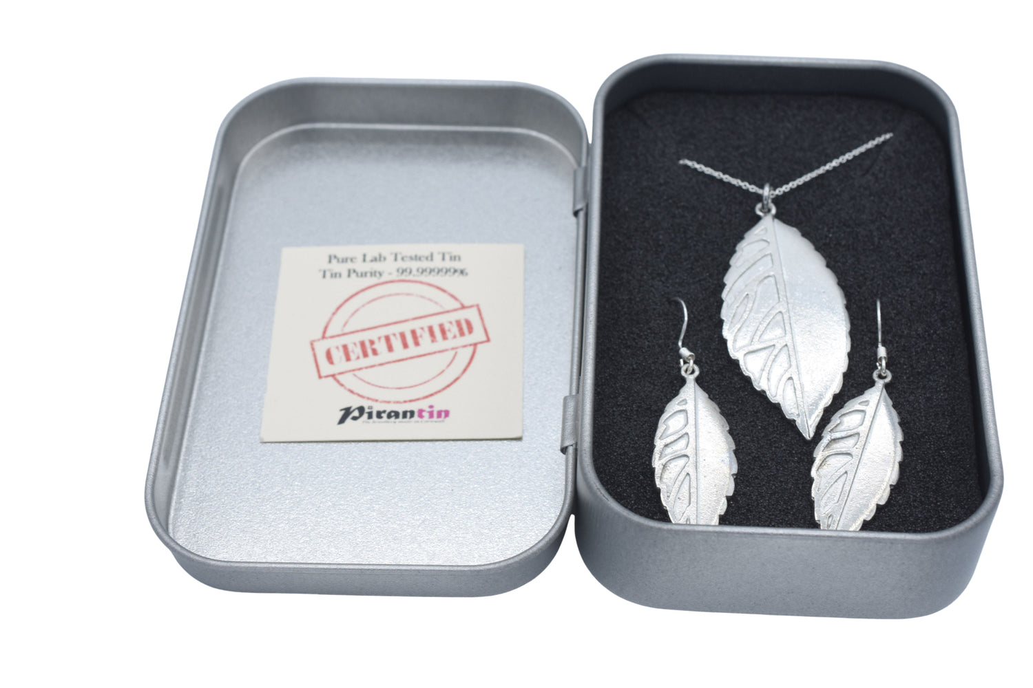 Tin Leaf Pendant and Earring Set - 10th Wedding Anniversary Gift