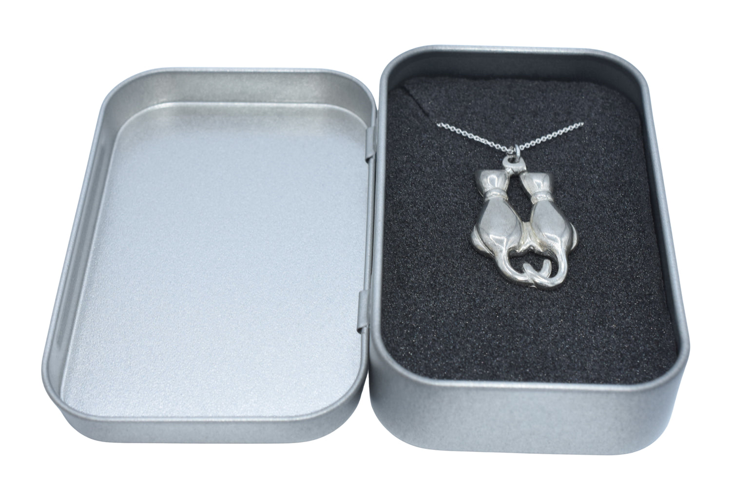 Twin Cats Tin Pendant Necklace